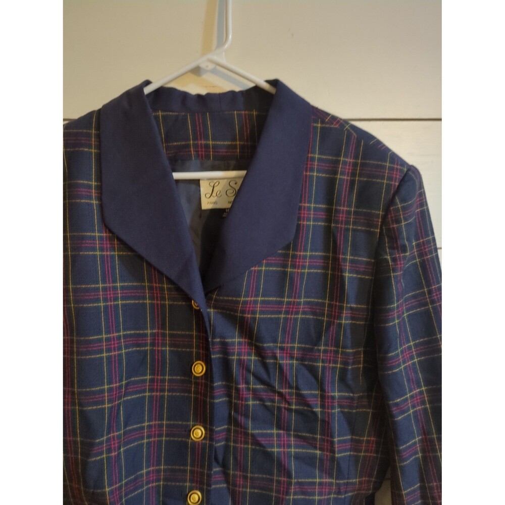 Vintage le suit size 18 Paris New York plaid Blazer gold buttons Fall winter